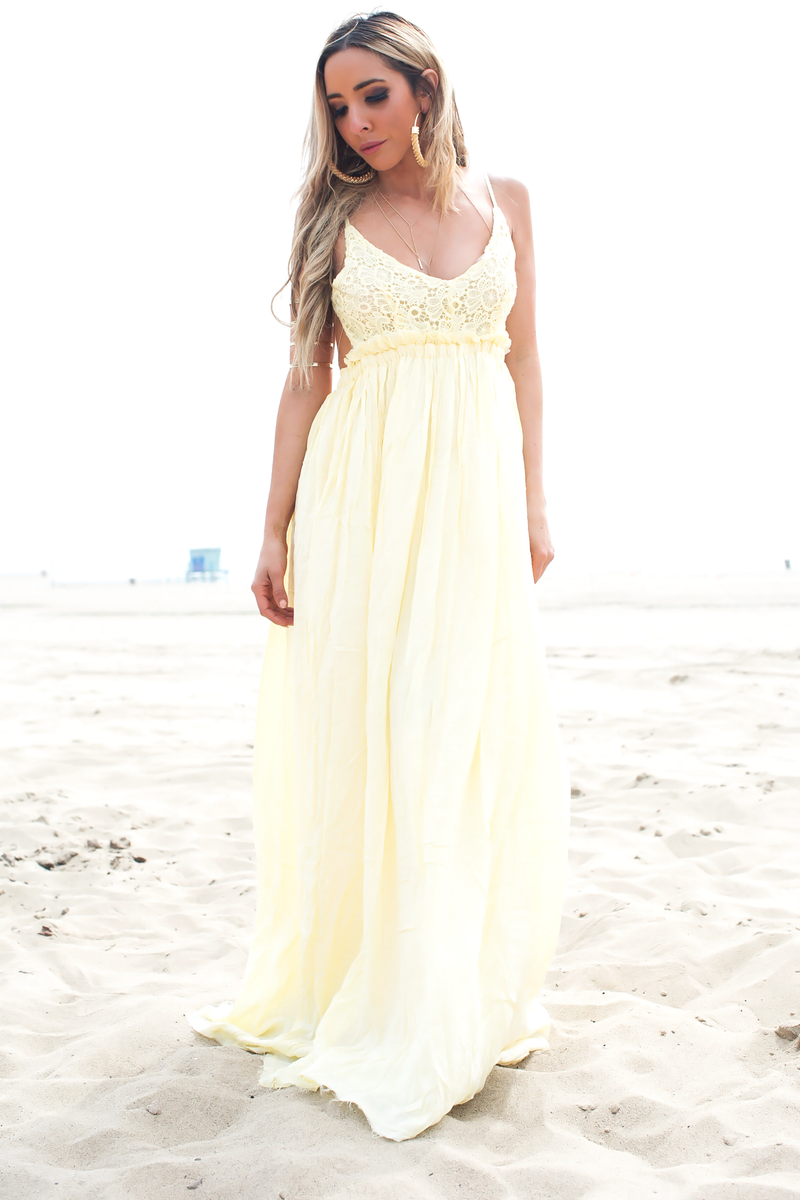 Camilla Open Back Crochet Maxi - Yellow - Haute & Rebellious