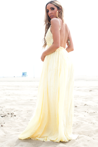 Camilla Open Back Crochet Maxi - Yellow - Haute & Rebellious