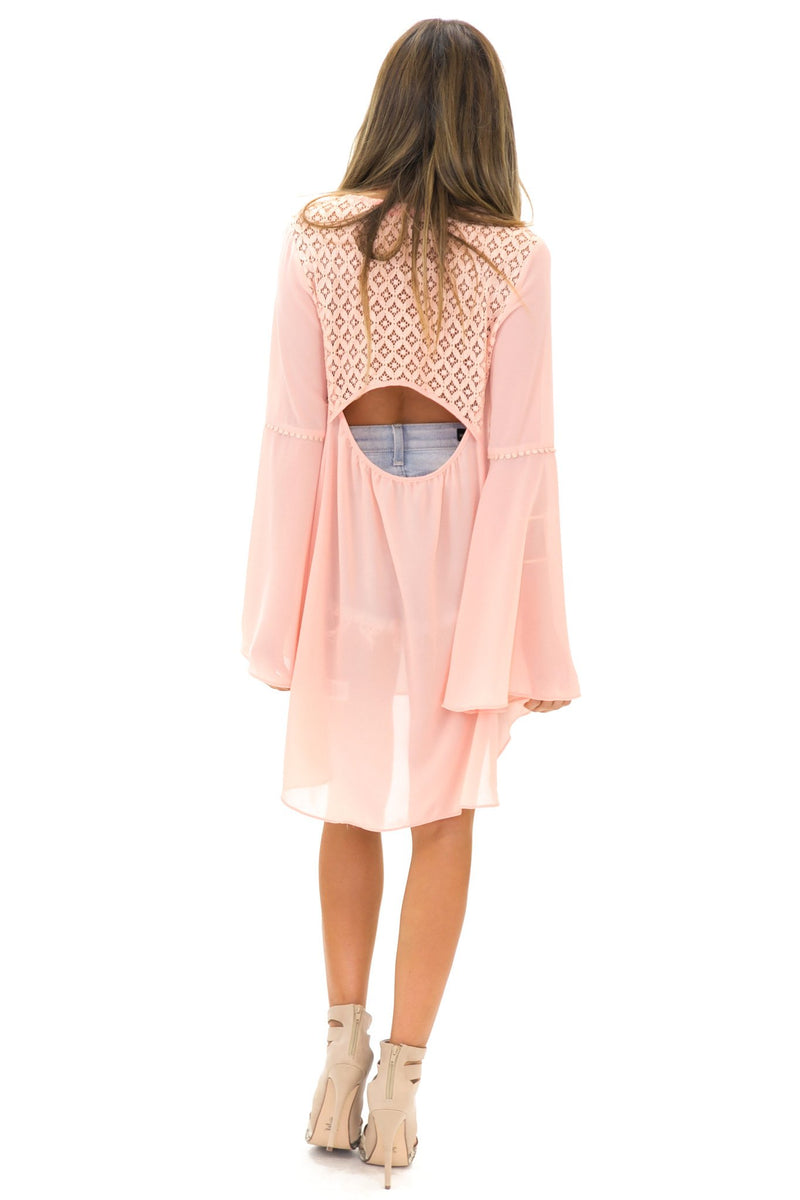 LIN BELL SLEEVE LACE TUNIC TOP - Blush - Haute & Rebellious