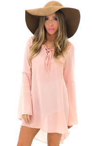 LIN BELL SLEEVE LACE TUNIC TOP - Blush - Haute & Rebellious