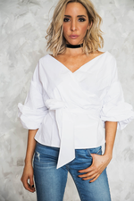 Call Me Ruched Sleeve Top - White - Haute & Rebellious