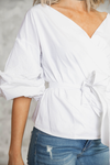 Call Me Ruched Sleeve Top - White - Haute & Rebellious