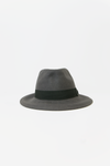 Flat Brim Fedora Hat -  Grey/Black