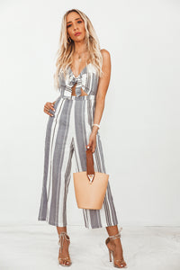 Striped Crop Jumpsuit with Tie Detail