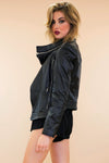 Asymmetrical Zip Leather Motorcycle Jacket - Haute & Rebellious