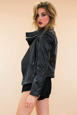 Asymmetrical Zip Leather Motorcycle Jacket - Haute & Rebellious