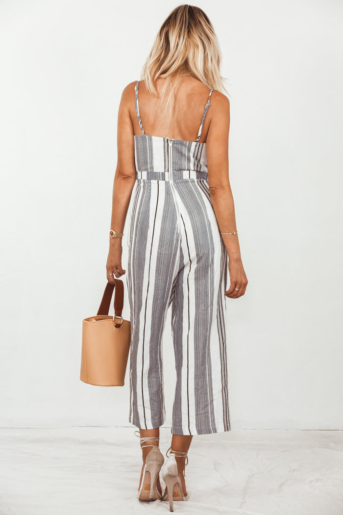 Striped Crop Jumpsuit with Tie Detail