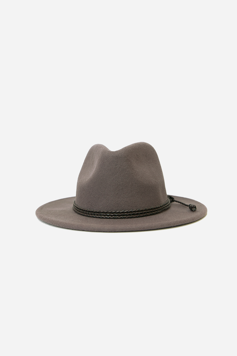 Braided Tassel Fedora Wool Hat - Grey