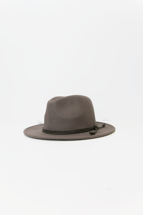 Braided Tassel Fedora Wool Hat - Grey
