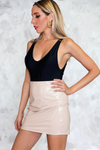 Vegan Patent Leather Mini Skirt - Nude - Haute & Rebellious