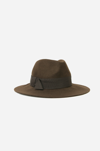 Flat Brim Fedora Hat - Brown