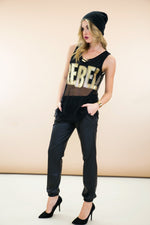 Metallic Gold Rebel Mesh Tank - Black - Haute & Rebellious