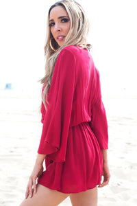 Isabella Plunging Wrap Romper - Red - Haute & Rebellious