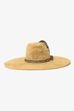 Large Floppy Feather Detail Hat - Camel