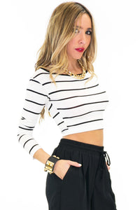 KIRBY STRIPED CROP TOP - White - Haute & Rebellious