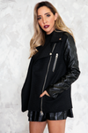 Jacket with Faux Leather Contrast Sleeve