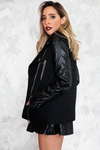 Jacket with Faux Leather Contrast Sleeve