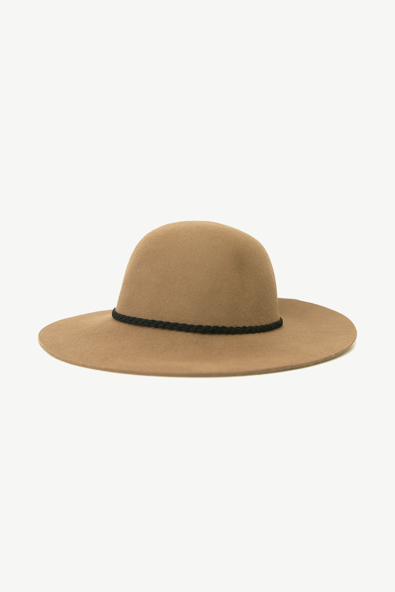 Round Wool Hat with Braided Leather