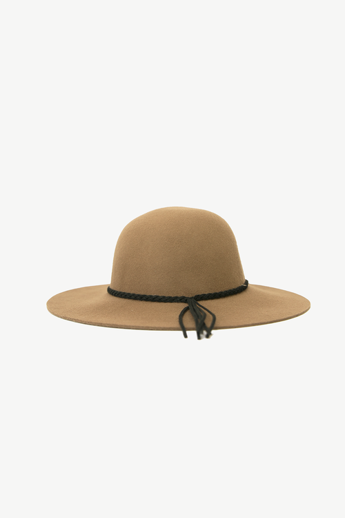 Round Wool Hat with Braided Leather