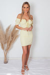 Off-Shoulder Ruched Mini Dress - Yellow