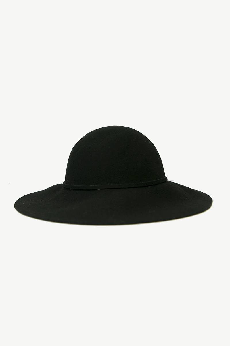Floppy Circular Crown Wool Hat - Black