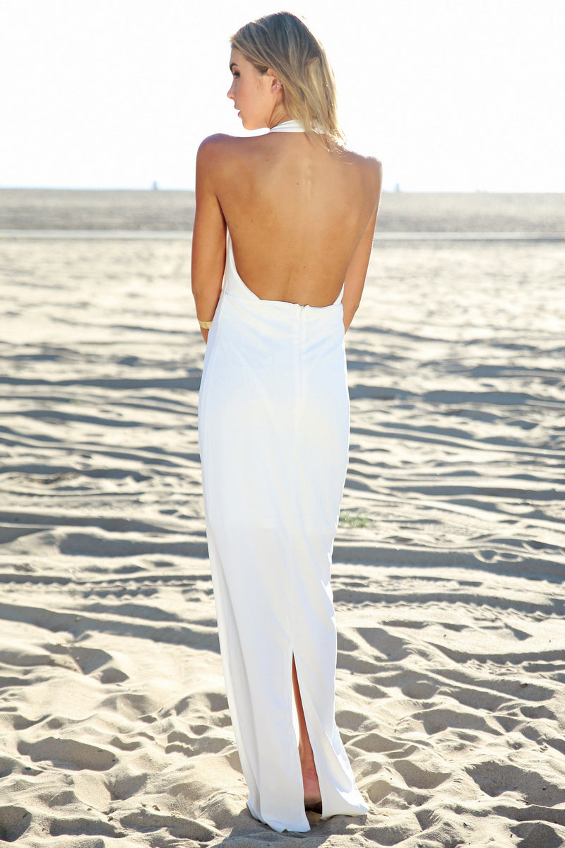Elaina Halter Maxi Dress - White - Haute & Rebellious