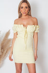 Off-Shoulder Ruched Mini Dress - Yellow