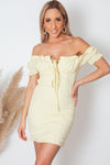 Off-Shoulder Ruched Mini Dress - Yellow