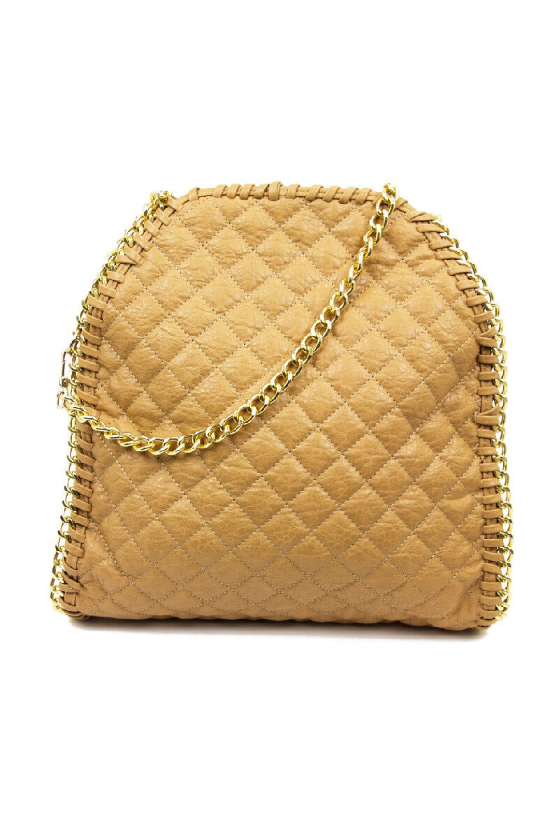 QUILTED LARGE SLIM BAG - Tan - Haute & Rebellious