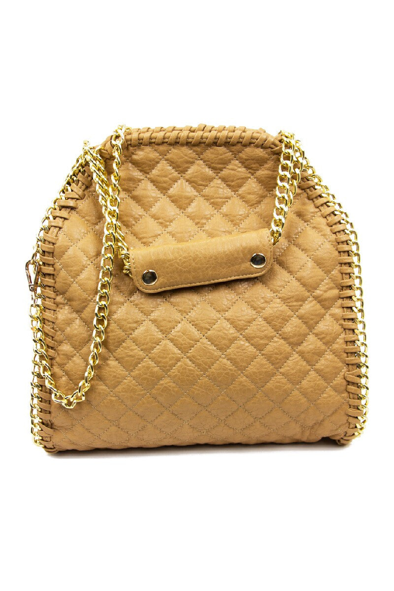 QUILTED LARGE SLIM BAG - Tan - Haute & Rebellious