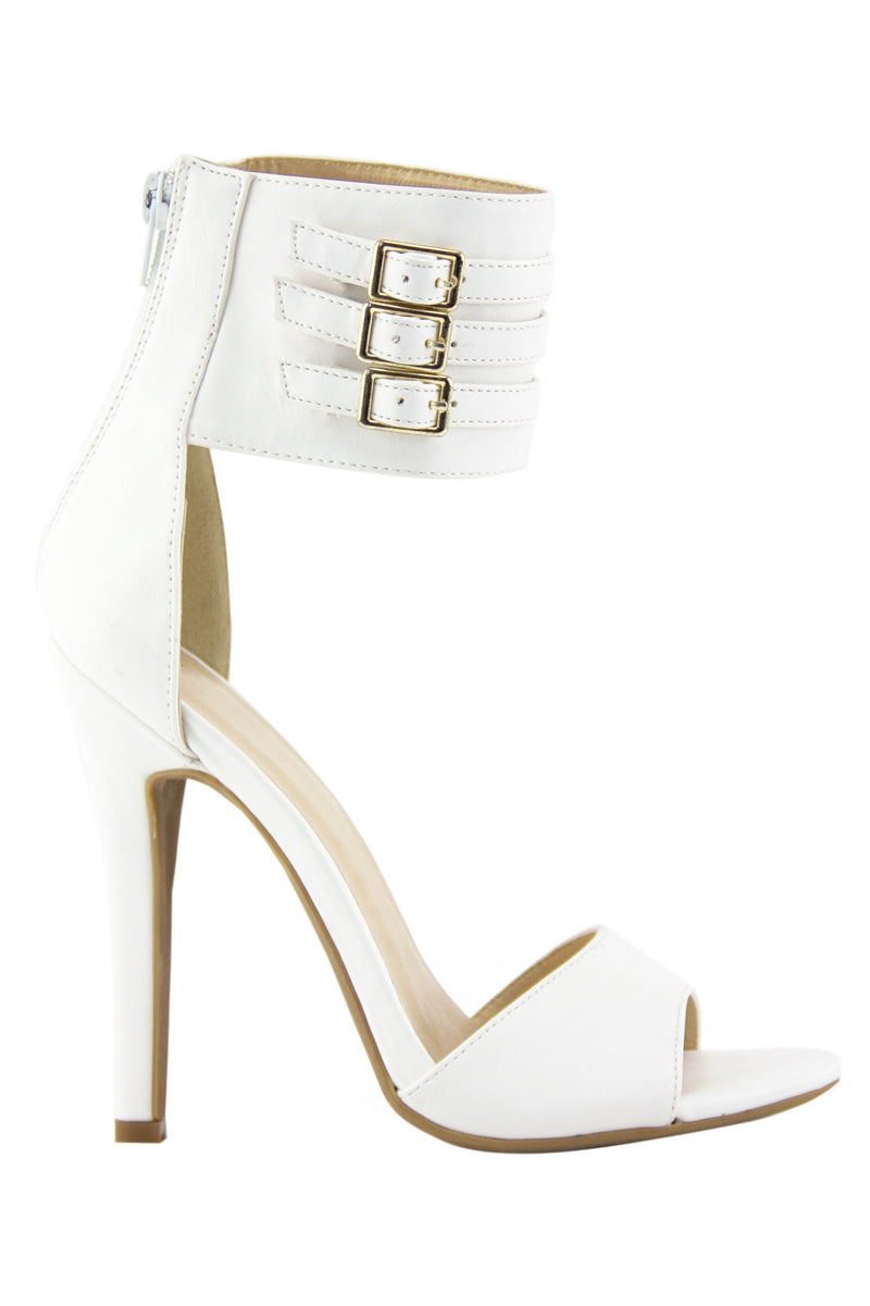 PHOEBE ANKLE STRAP HIGH HEEL SANDAL - White - Haute & Rebellious