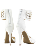 PHOEBE ANKLE STRAP HIGH HEEL SANDAL - White - Haute & Rebellious