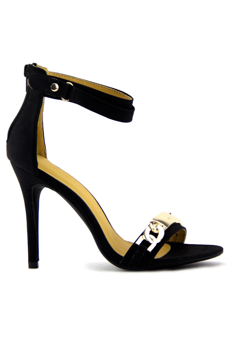 Amazon.com | FSJ Women Gold Ankle Strap Chain High Heel Sandals Rhinestone  Studs Clear Open Toe Dressy Pumps Back Zip Summer Party Shoes Size 4 Black  | Shoes