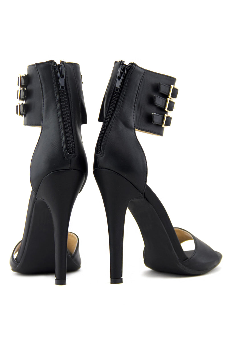 PHOEBE ANKLE STRAP HIGH HEEL SANDAL - Black - Haute & Rebellious
