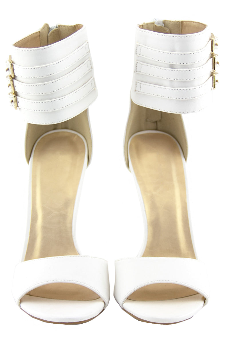 PHOEBE ANKLE STRAP HIGH HEEL SANDAL - White - Haute & Rebellious