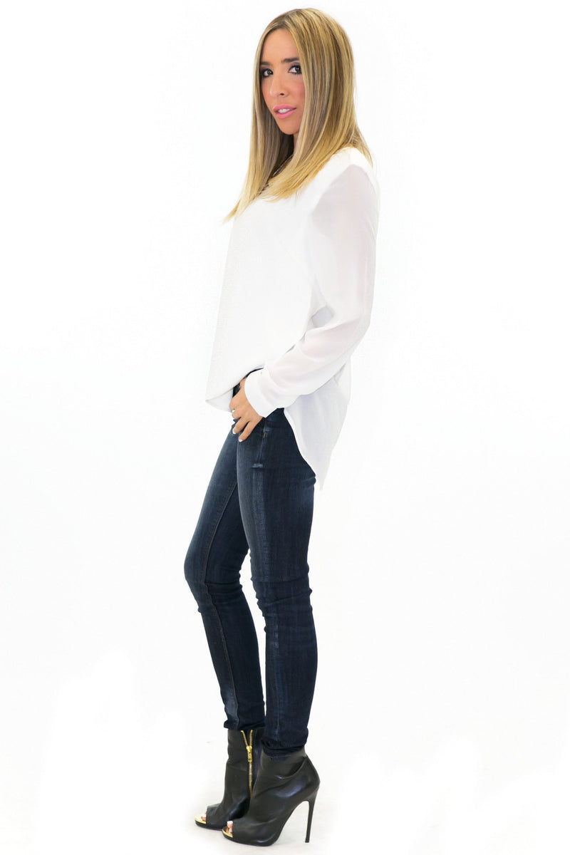 MOLI OPEN BACK CHIFFON BLOUSE - White - Haute & Rebellious