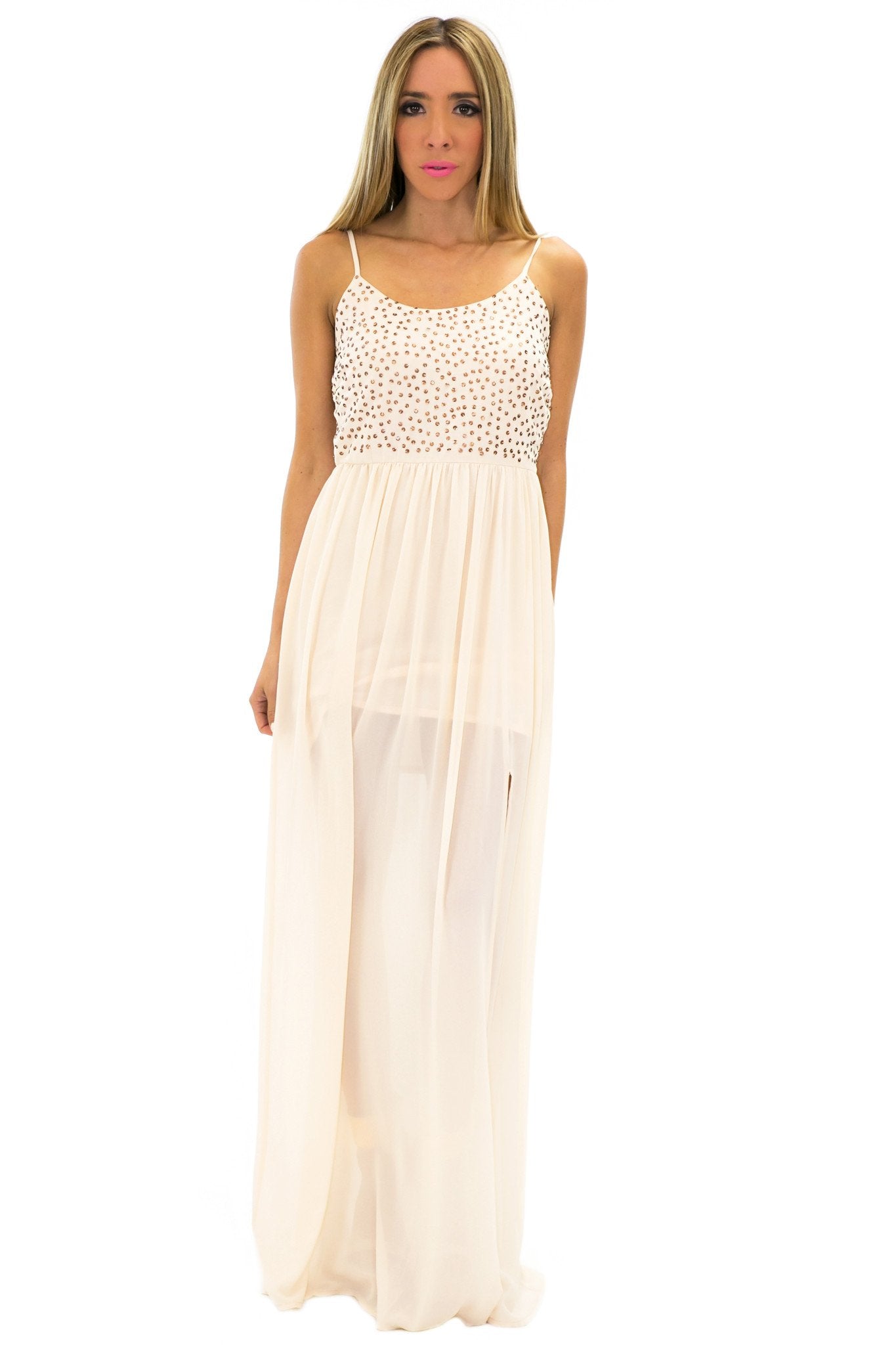 cream beaded maxi dress MADISON BEADED LONG DRESS - Cream