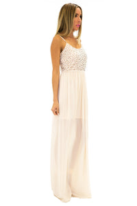 MADISON BEADED LONG DRESS - Cream - Haute & Rebellious