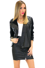 BRIN LEATHER CONTRAST MOTO JACKET - Black - Haute & Rebellious