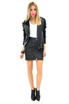 BRIN LEATHER CONTRAST MOTO JACKET - Black - Haute & Rebellious