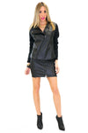 BRIN LEATHER CONTRAST MOTO JACKET - Black - Haute & Rebellious