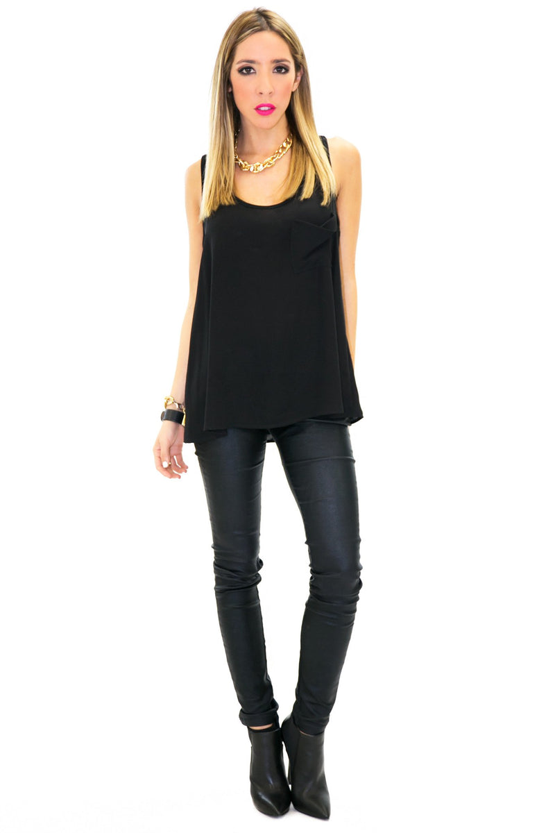 BASIC POCKET SLEEVLESS TANK - Black - Haute & Rebellious