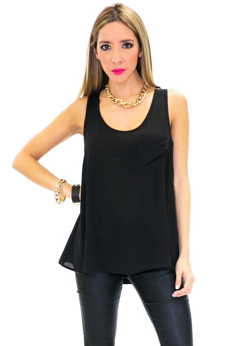 BASIC POCKET SLEEVLESS TANK - Black - Haute & Rebellious