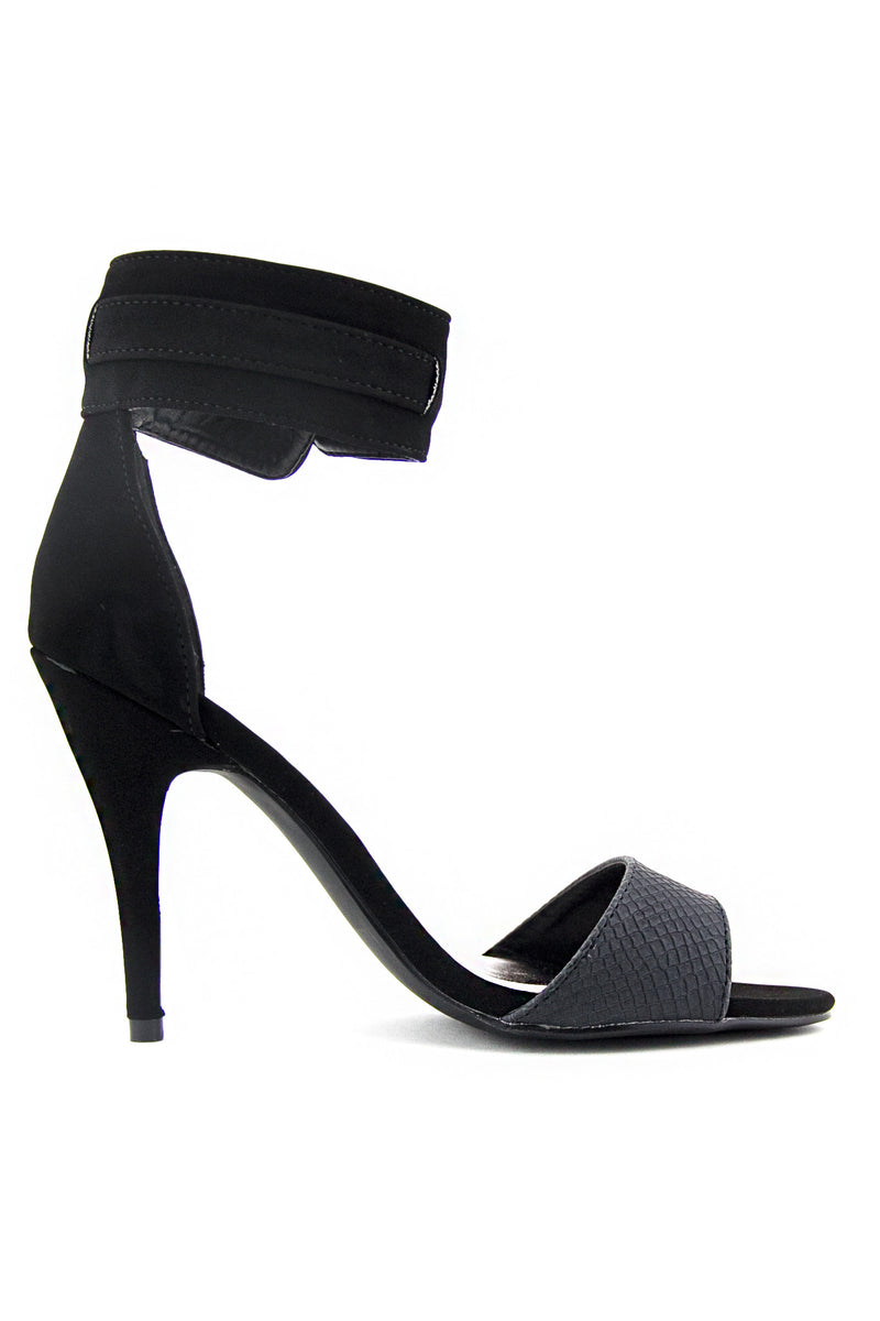 SUEDE ANKLE STRAP HEEL - Black - Haute & Rebellious