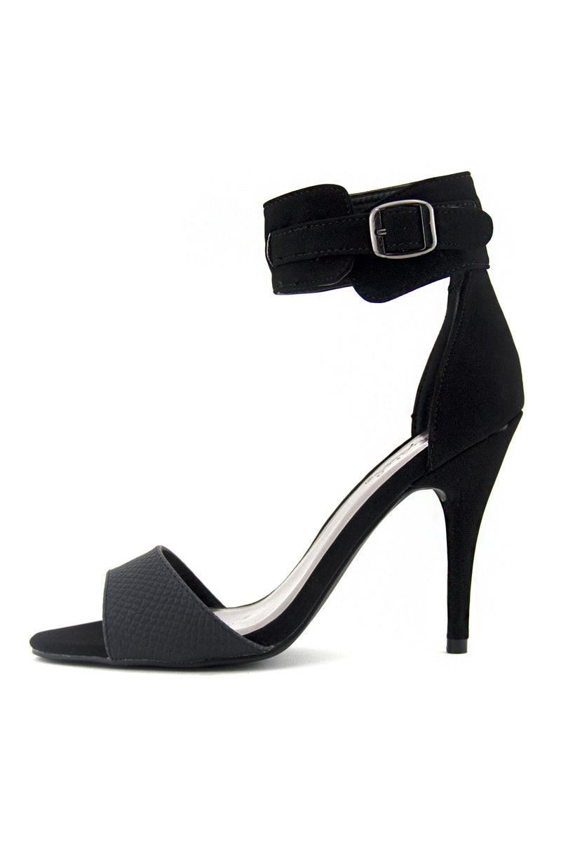 SUEDE ANKLE STRAP HEEL - Black - Haute & Rebellious