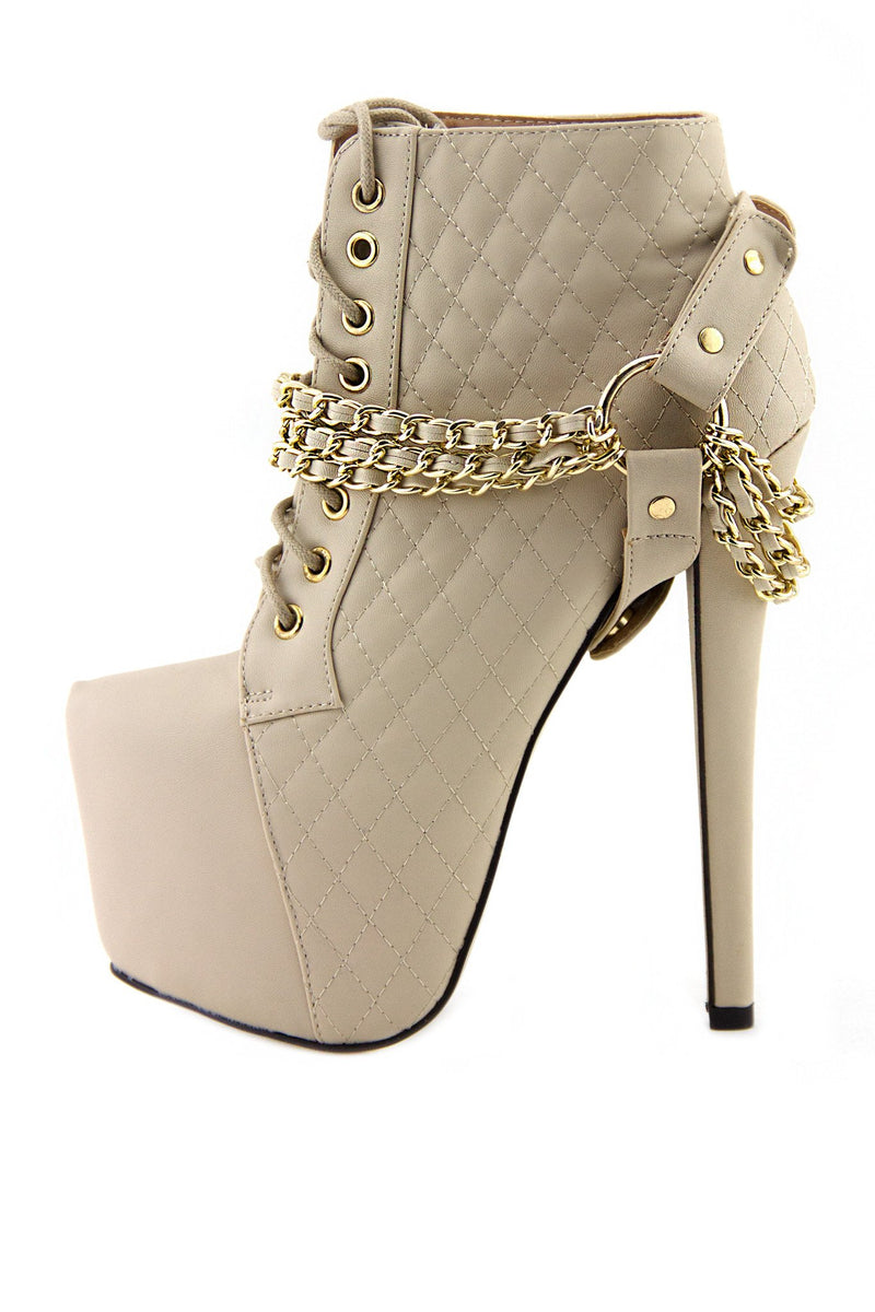 CHANTEL CHAINED PLATFORM BOOTIE - Cream - Haute & Rebellious