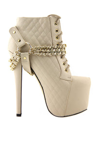 CHANTEL CHAINED PLATFORM BOOTIE - Cream - Haute & Rebellious