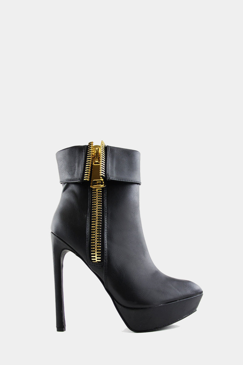 Gold Zippered Leather Heel Boot