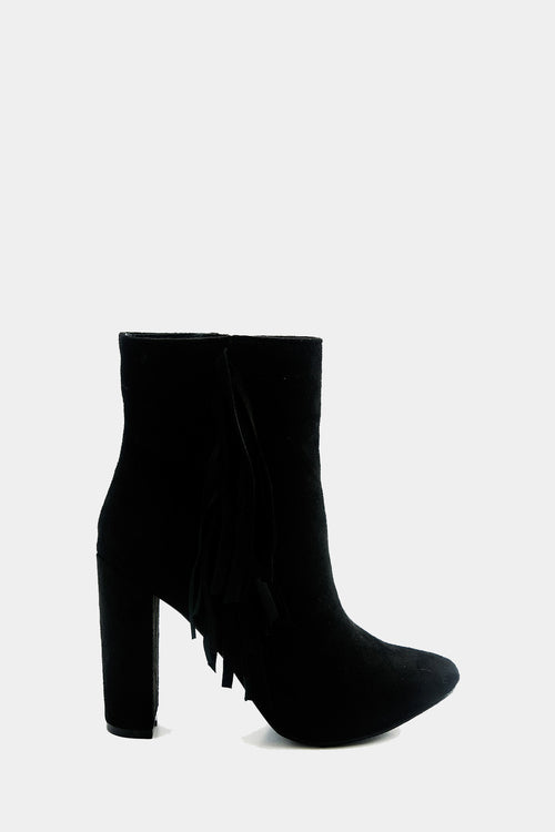 Suede Fringe Ankle Boot - Black