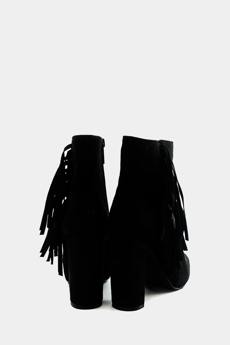 Suede Fringe Ankle Boot - Black